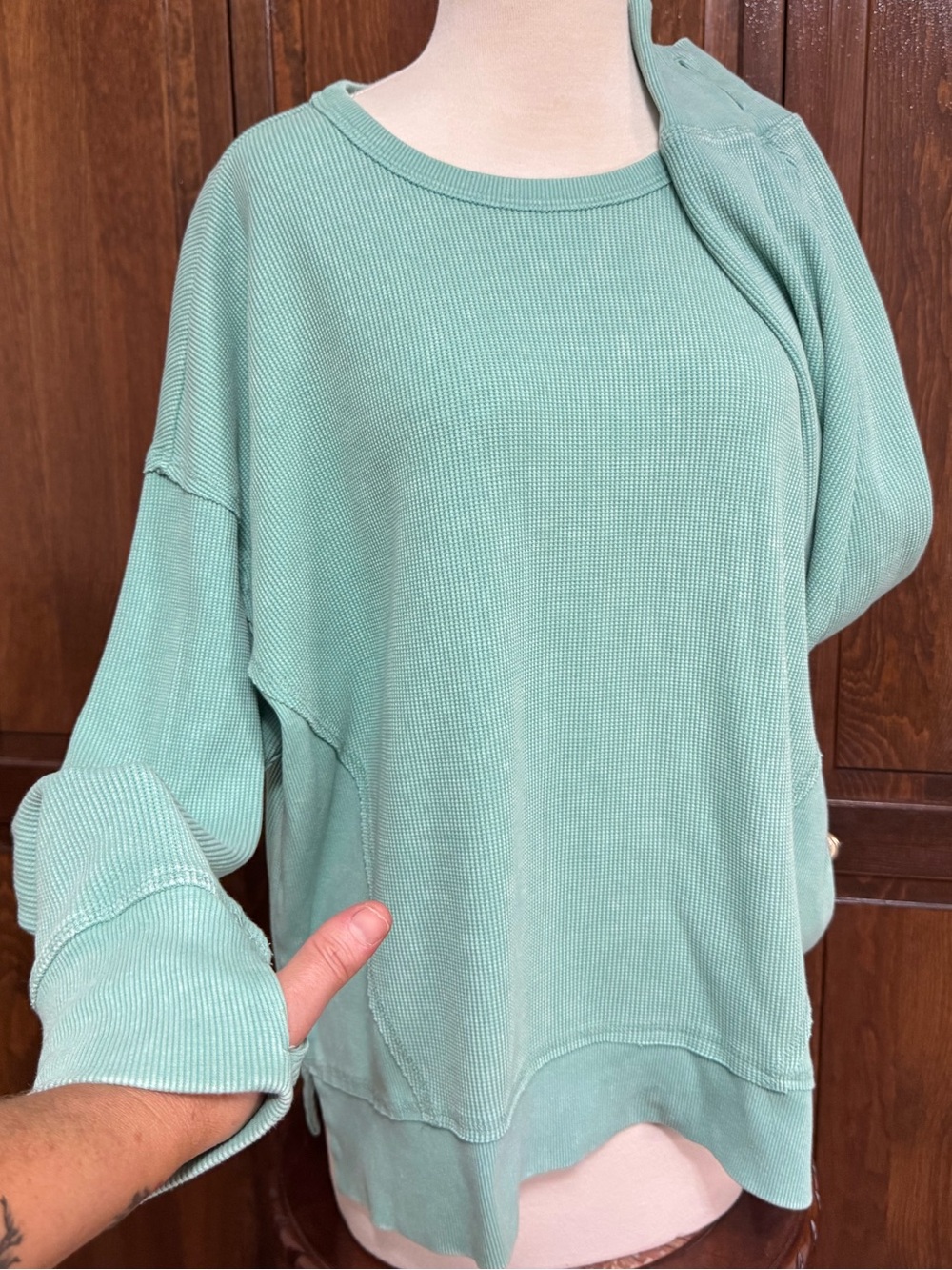 Athleisure Waffle Knit Sweatshirt Crewneck Slouchy Pullover Top XXL